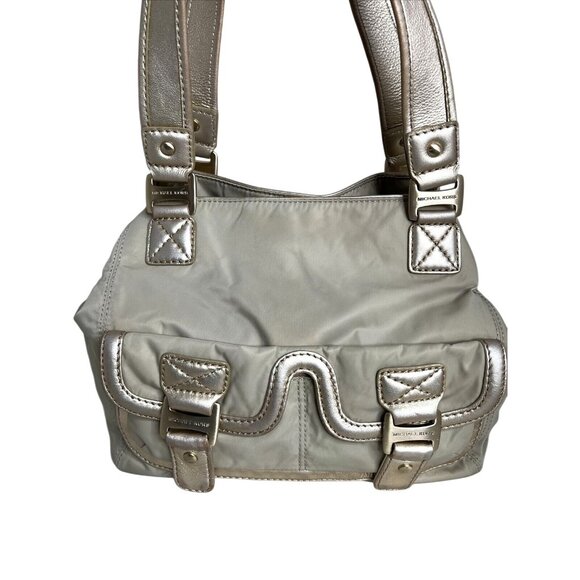 Michael Kors Metallic Beige/Silver Nylon Shoulder Bag With Buckle Detail - Picture 3 of 8